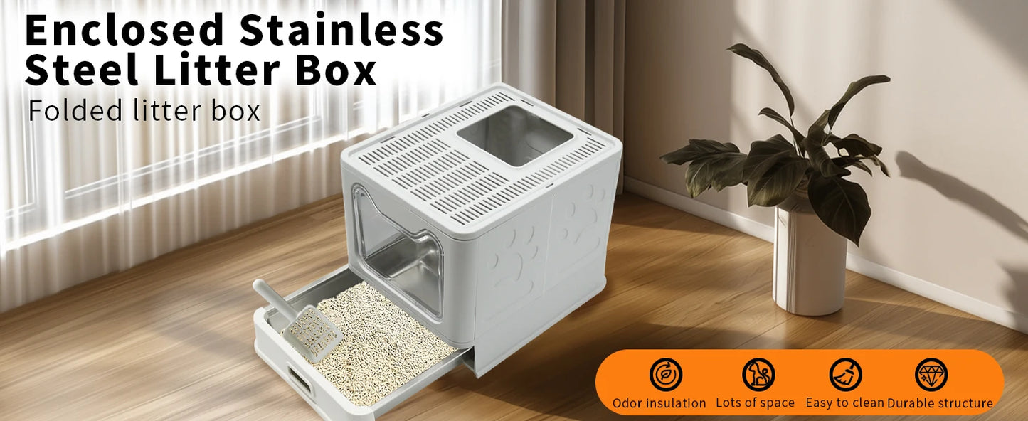 Feature Enclosed Stainless Steel Cat Litter Box With Lid
