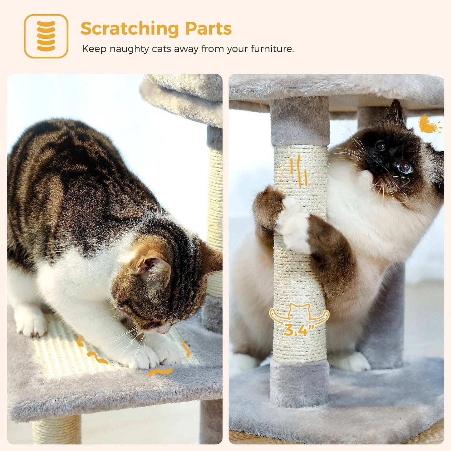 Cat tree Cat Tower for Indoor Cats 2 Styles Cat Activity Tree with Cat Scratching Posts Big Hammock and Removable Top Perch Grey