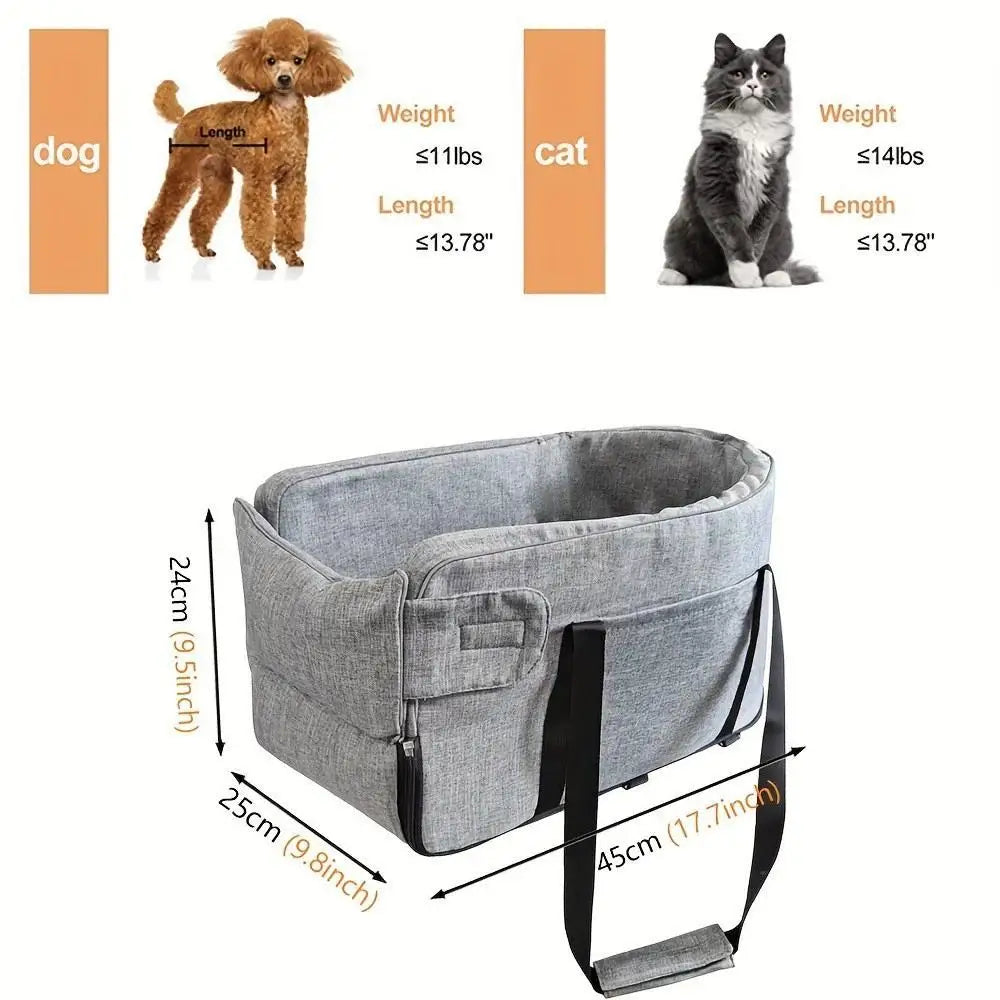 Dog Car Seat Bed Center Dog Car Seat Portable Dog Carrier Cushion Detachable Armrest Pet Seat for Small Dogs Cats Travel Bags