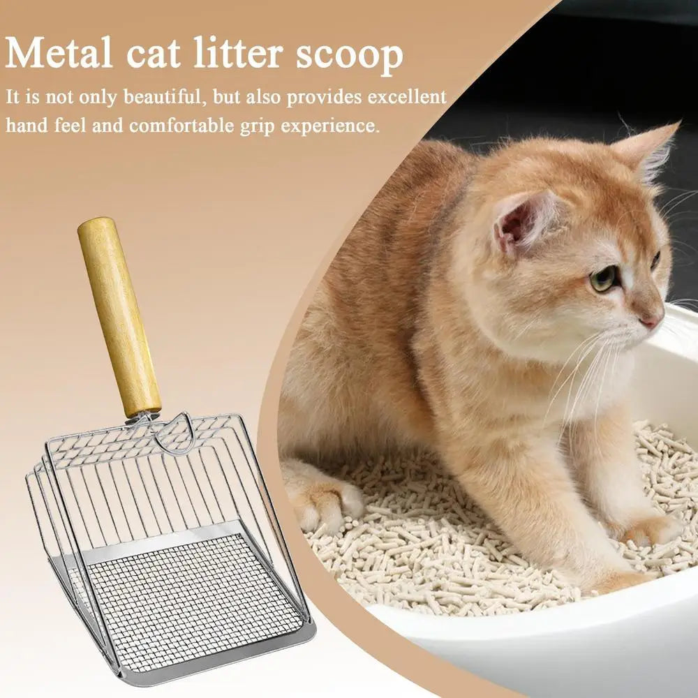 High-Concerned Chemical Stainless Steel Cat Litter Scoop With Wood Handle