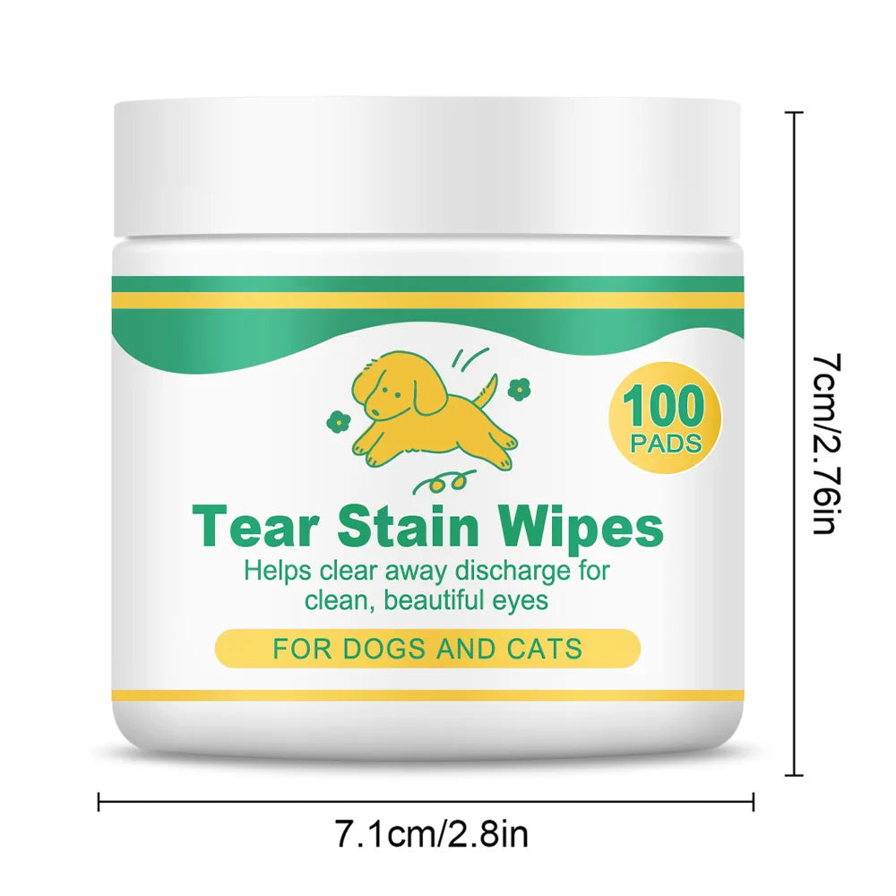 Pet Tear Stain Wipes, 100 Pads, Gently Cleans Eyes & Removes Stains for Dogs and Cats, Vitamin Infused