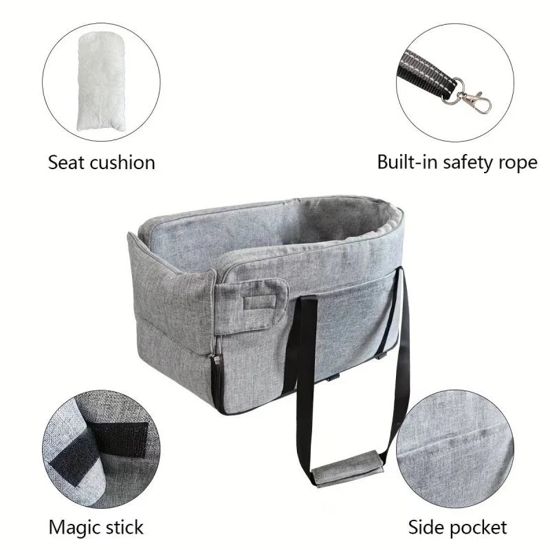 Dog Car Seat Bed Center Dog Car Seat Portable Dog Carrier Cushion Detachable Armrest Pet Seat for Small Dogs Cats Travel Bags