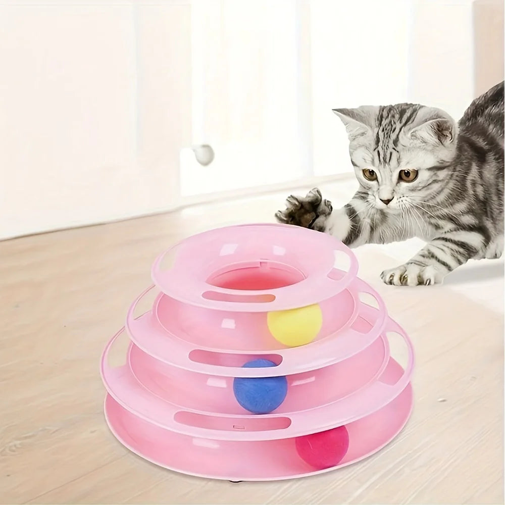 3 Layer Interactive Cat Toy Tower Puzzle With Colorful Balls