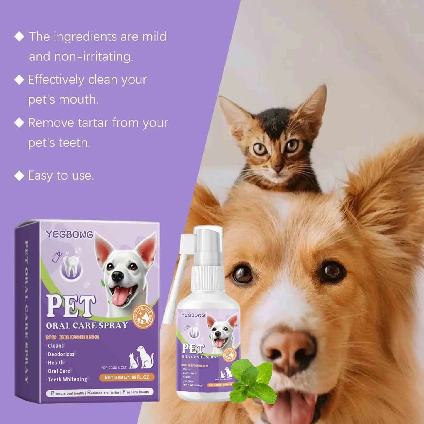 50mlPet Oral Cleanse Spray Dogs Cats Teeth Clean Deodorant Prevent Calculus Remove Kitten Bad Breath Pet Supplies Freshen Breath