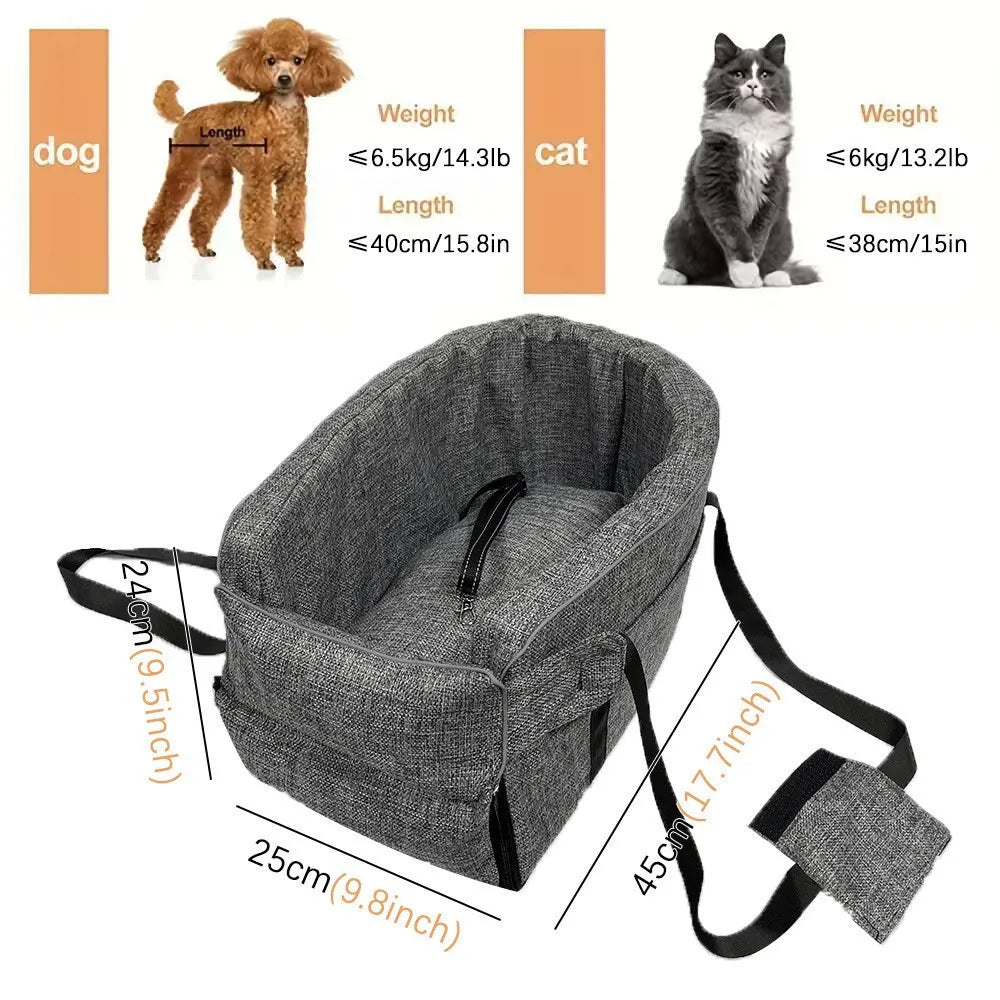 Dog Car Seat Bed Center Dog Car Seat Portable Dog Carrier Cushion Detachable Armrest Pet Seat for Small Dogs Cats Travel Bags
