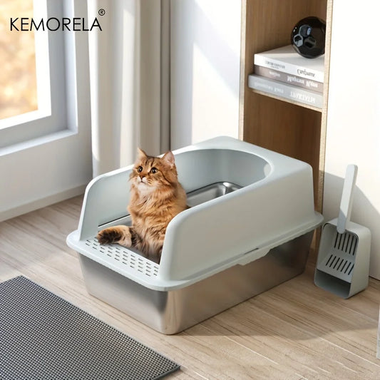Feature Stainless Steel Litter Box With Lid For Large Cats