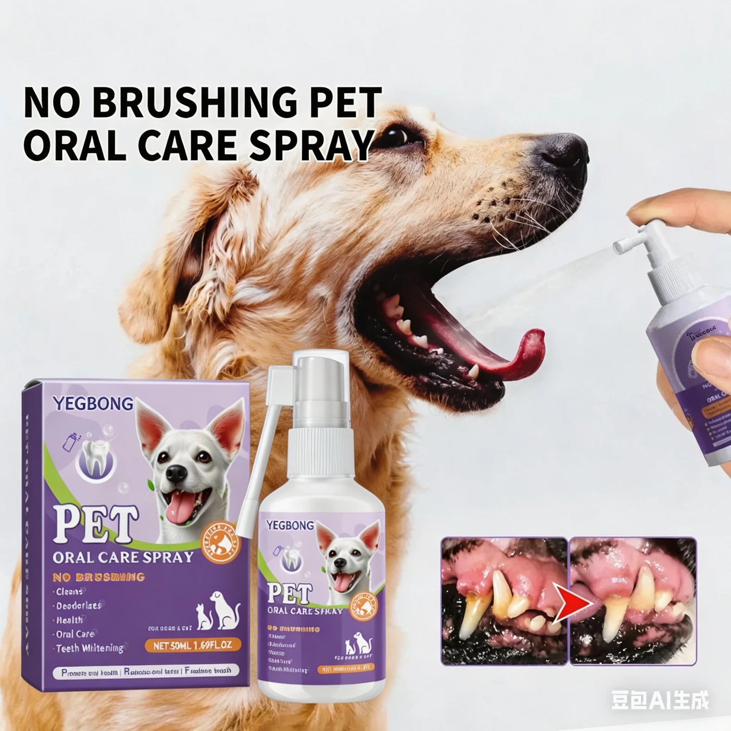 50mlPet Oral Cleanse Spray Dogs Cats Teeth Clean Deodorant Prevent Calculus Remove Kitten Bad Breath Pet Supplies Freshen Breath