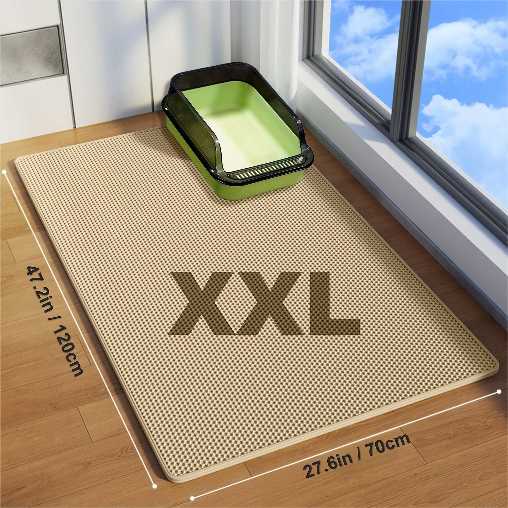 Extra-large Double-layer Litter Mat, Made of Splash-proof and Leak-proof EVA Material to Prevent Litter Scatter. Features Non-slip, Washable,, and Odor-resistant Properties for Easy Cleaning. Ideal for Litter Boxes, the Ultim
