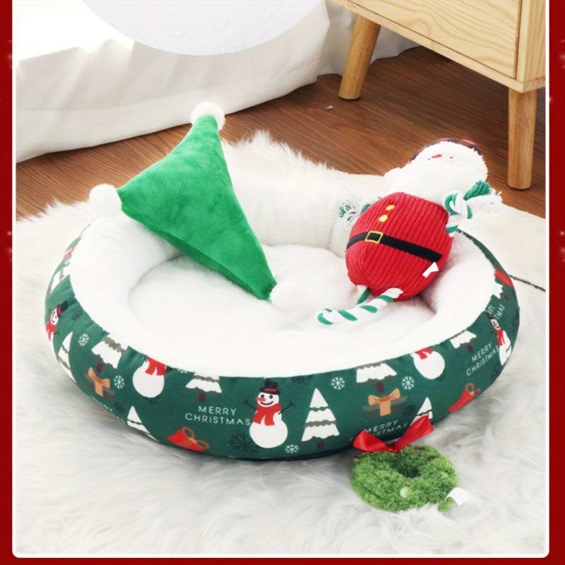 Christmas Round Pet Bed Mat Festive Snowflake Design for Small and Medium Pets