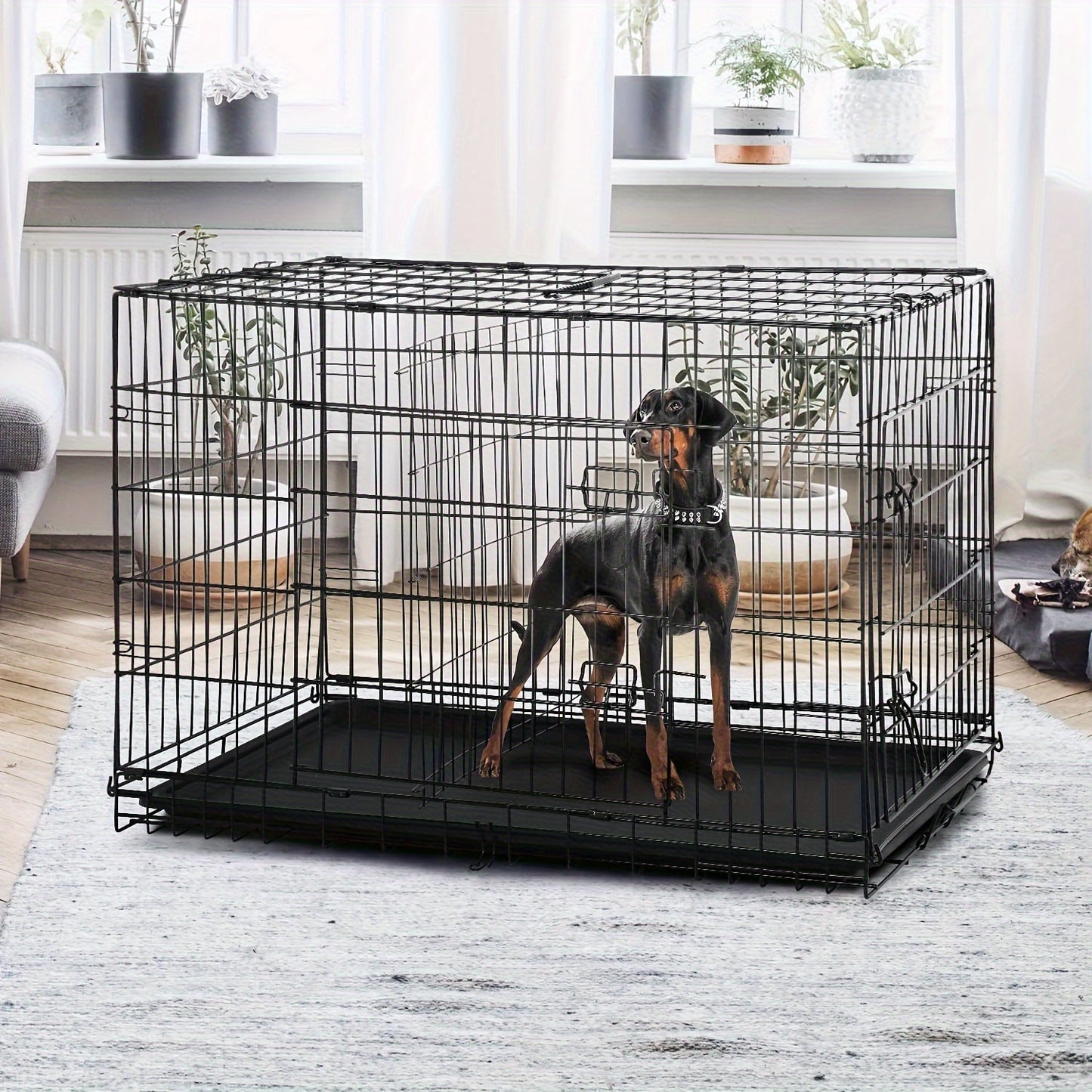 DOPINMIND Metal Dog Crate With Dividers And Tray