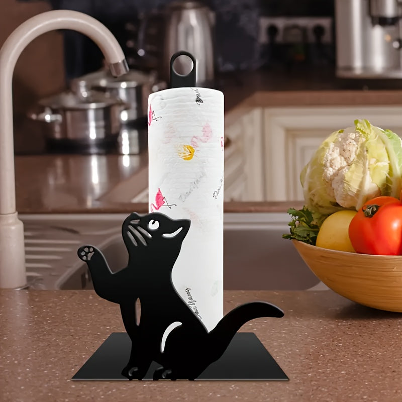 Cat Silhouette Wall Mounted Tissue Holder Iron Organizer Kitchen Bathroom