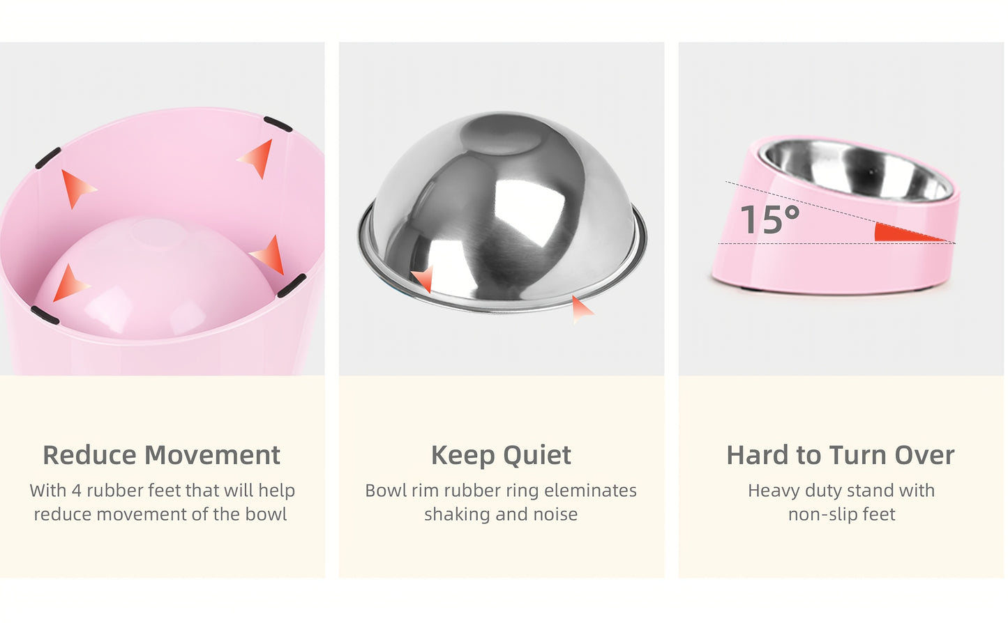 Slanted Dog Bowl Stainless Steel Non Slip Melamine Stand