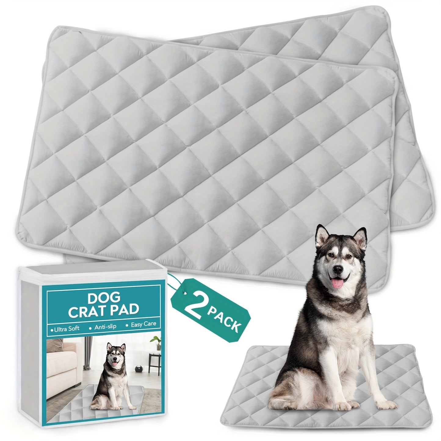 Washable Dog Crate Mat Pad with Anti-Slip Bottom - 2 Pack