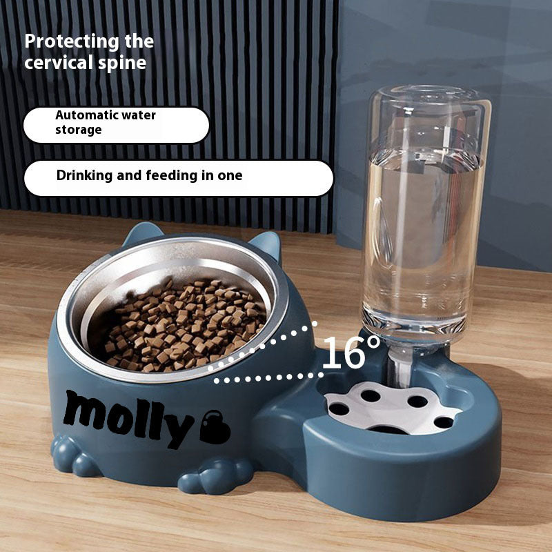 Custom Name Stainless Steel Cat Bowl With Water Dispenser