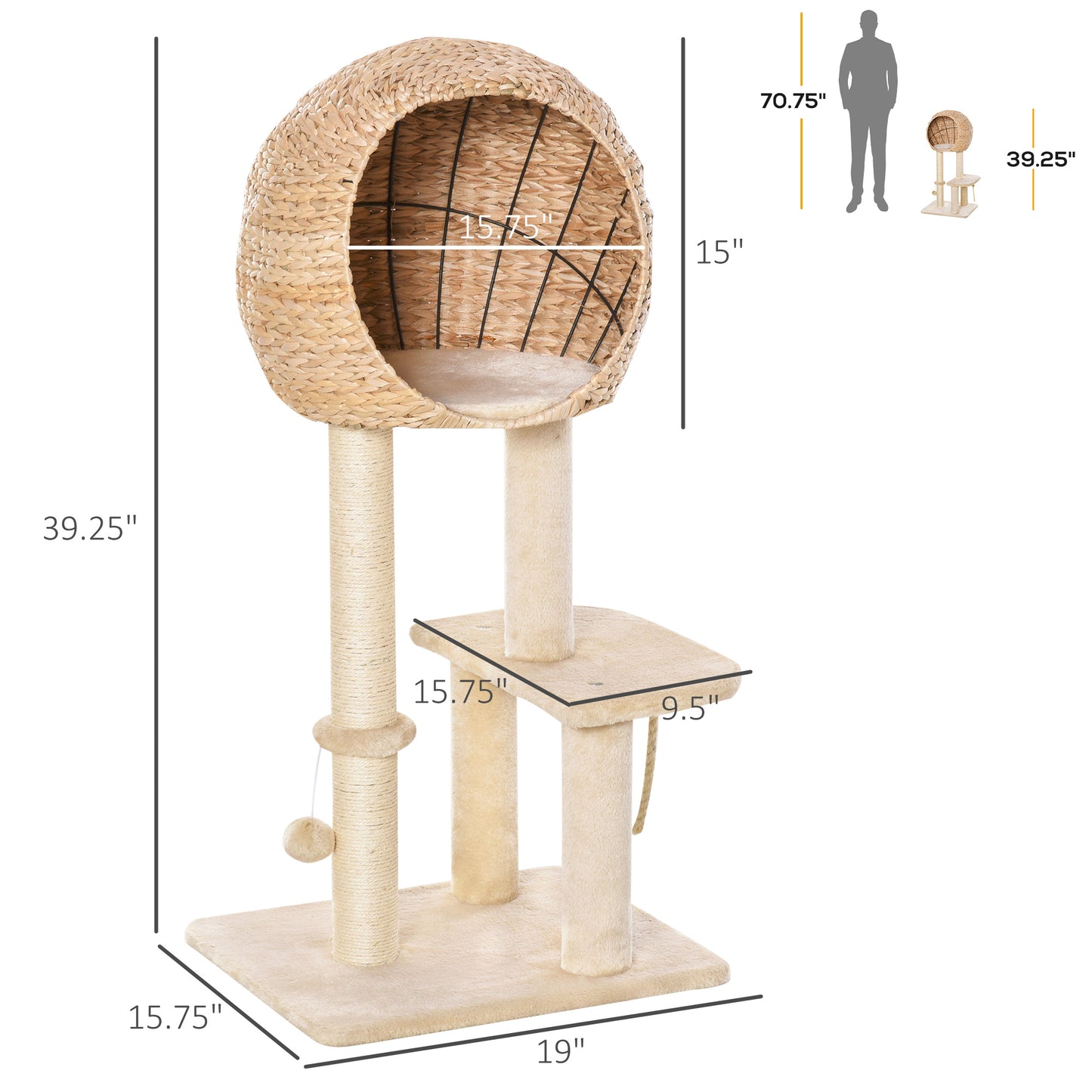 PawHut Cat Tree with Scratching Post and Condo Activity Center
