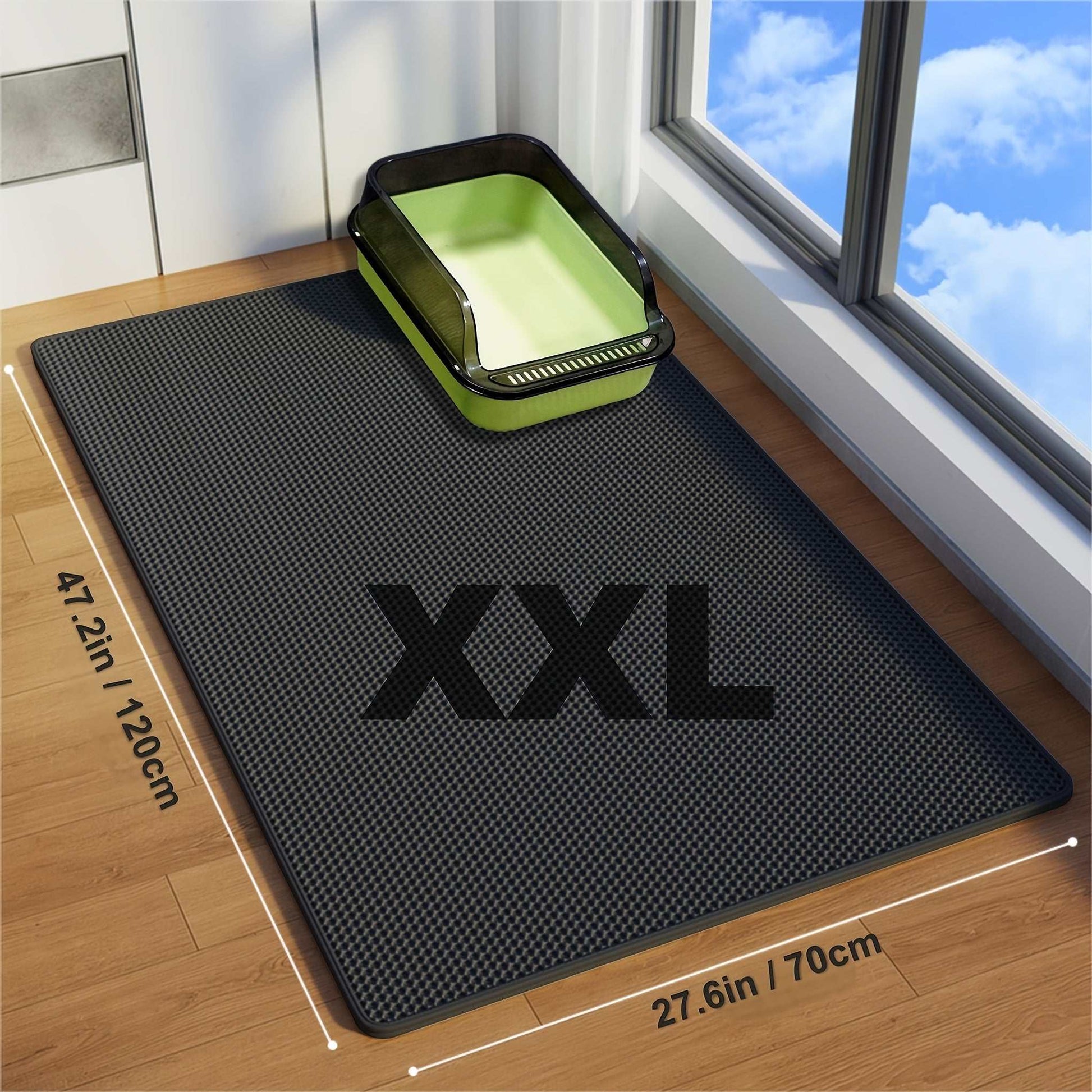 Extra-large Double-layer Litter Mat, Made of Splash-proof and Leak-proof EVA Material to Prevent Litter Scatter. Features Non-slip, Washable,, and Odor-resistant Properties for Easy Cleaning. Ideal for Litter Boxes, the Ultim