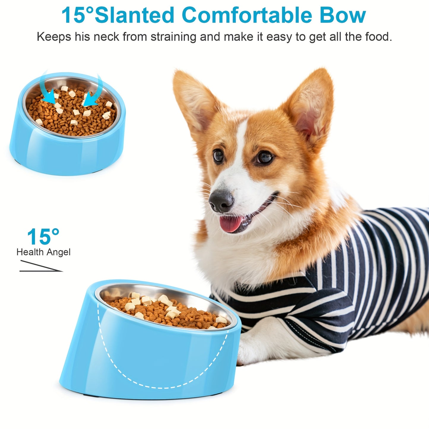 Slanted Dog Bowl Stainless Steel Non Slip Melamine Stand