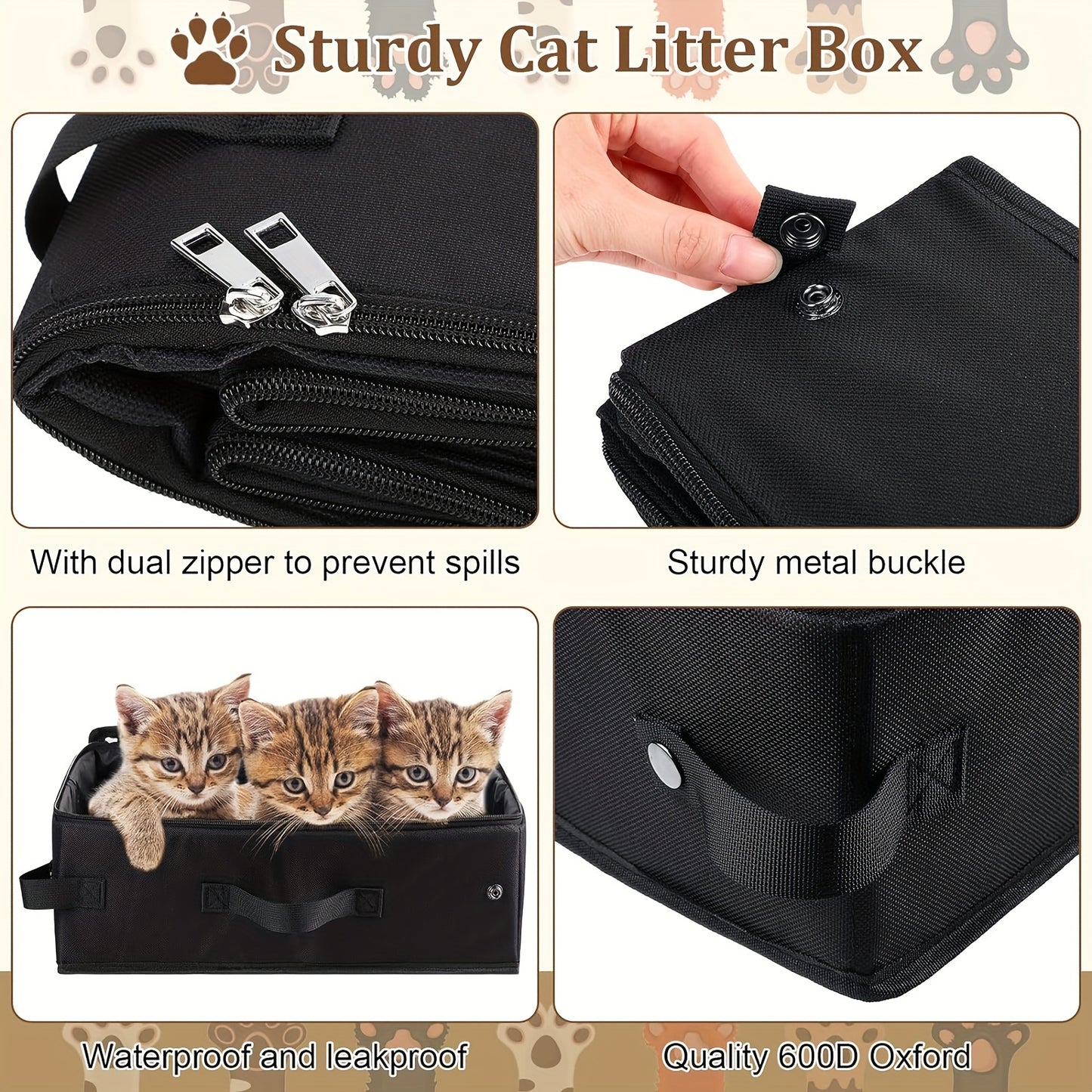 Portable Collapsible Cat Litter Box Zipper Lid for Travel