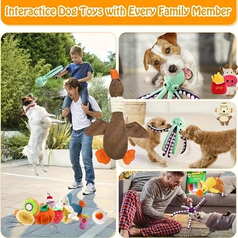 14pcs soft plush dog chew toys for all breeds with sound and interactive play features