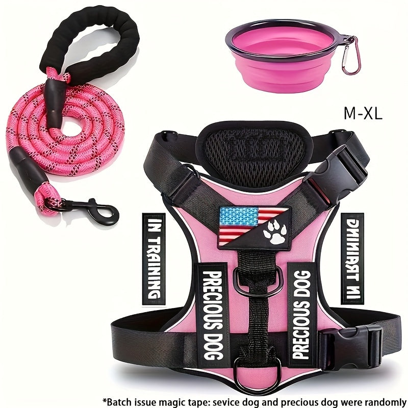 Reflective Service Dog Harness Set With Leash 5 Patches Kit