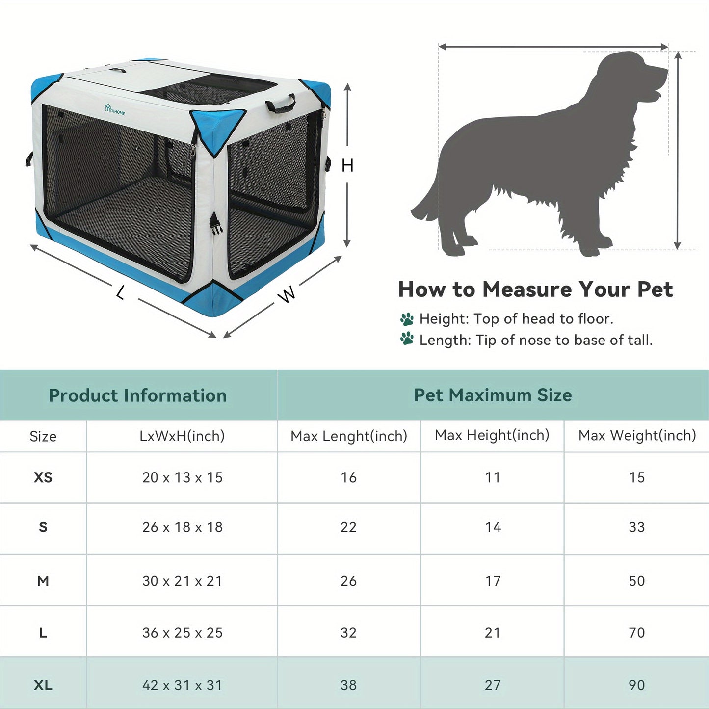 Collapsible 4 Door Portable Dog Crate for Indoor Outdoor Travel