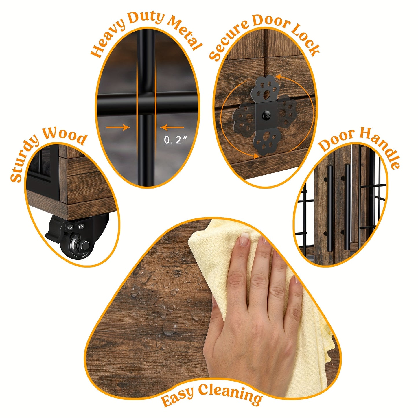 AOWOS Wooden Dog Crate With Anti Slip Mat And Lock