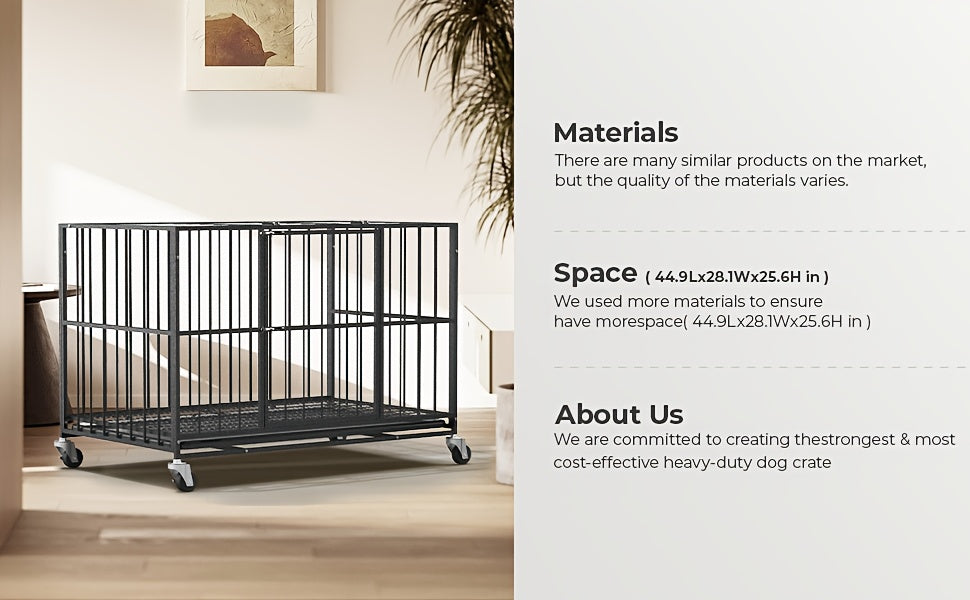 HIWOKK Heavy Duty Round Pipe Iron Dog Crate With Wheels And Removable Tray