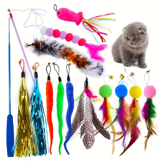Interactive Cat Wand Toy With Retractable Feather Refills