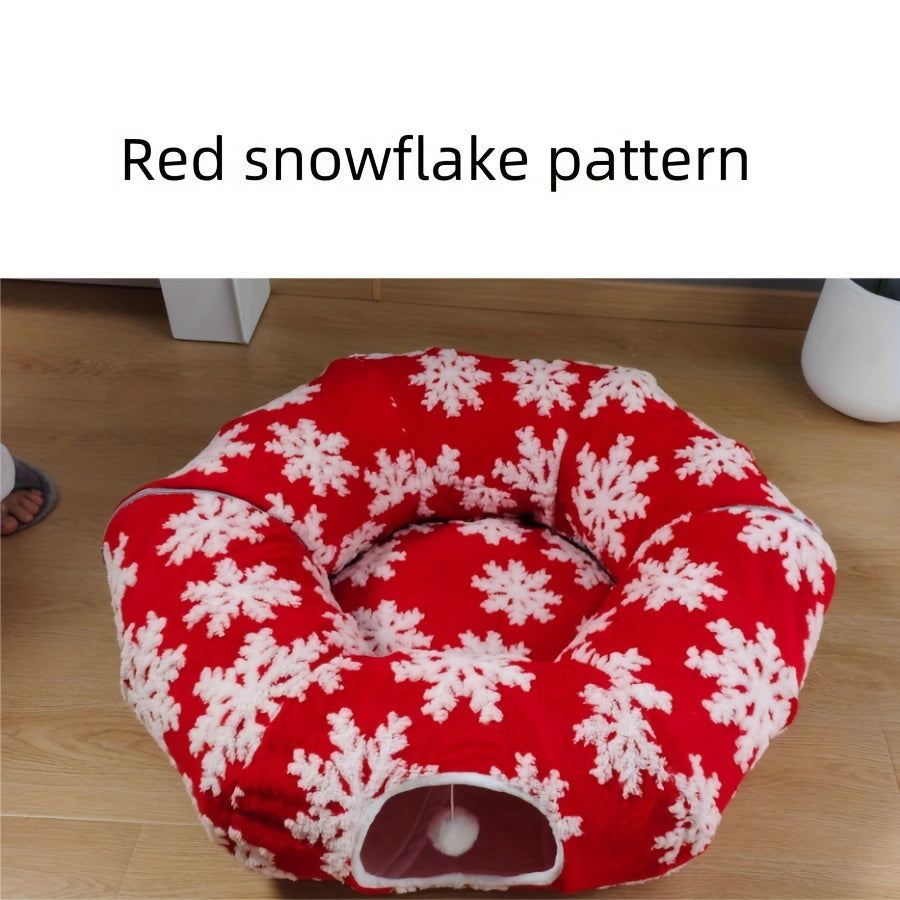 Playfu Christmas Cat Tunnel Bed Plush Donut For Cats