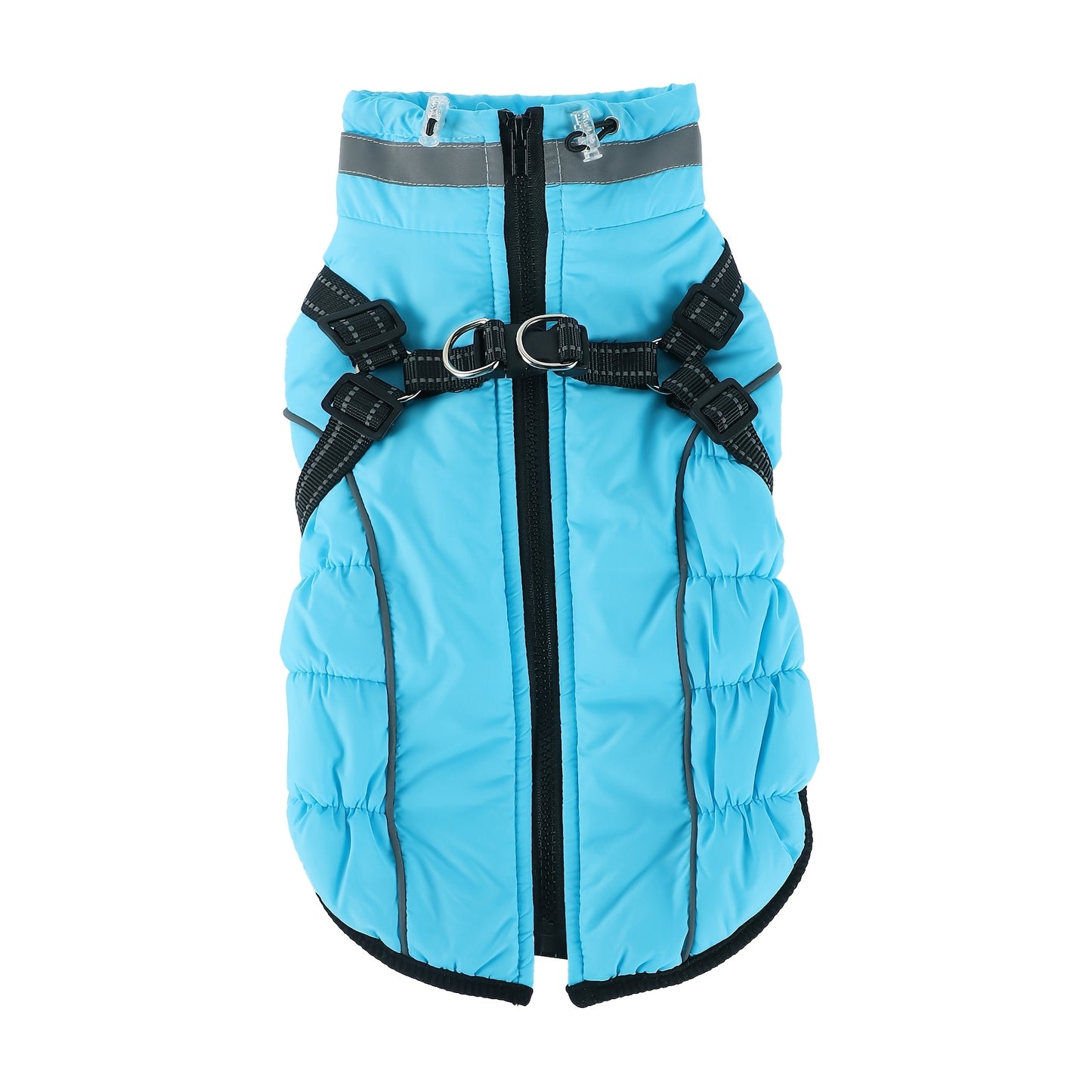 Winter Dog Coat With Leash Harness Reflective Padded Jacket