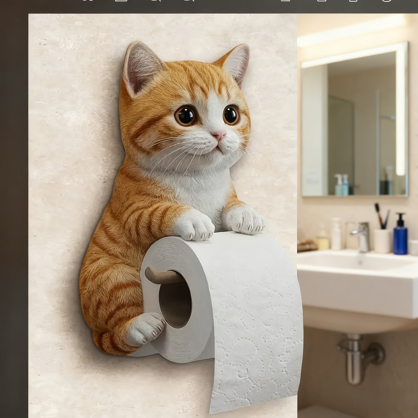 Self Adhesive 3D Printed Resin Cat Toilet Paper Holder