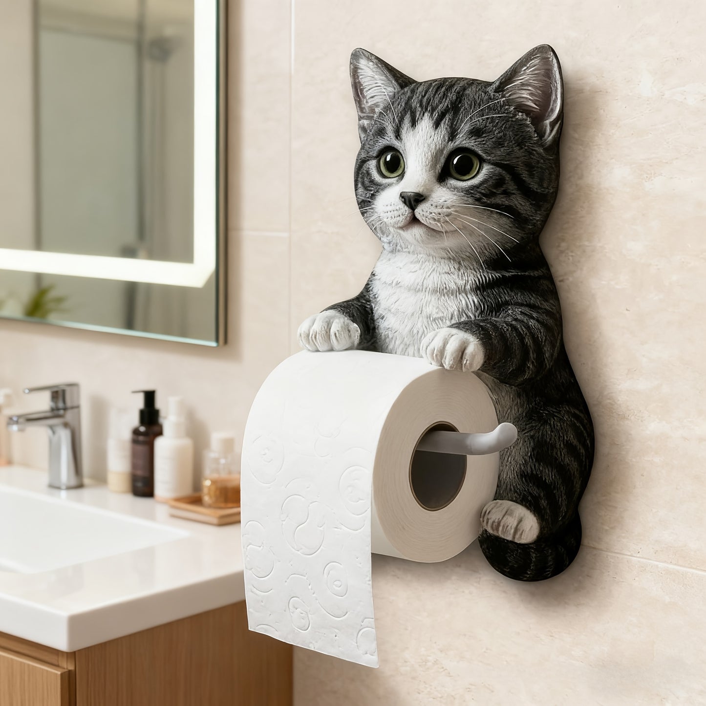 Self Adhesive 3D Printed Resin Cat Toilet Paper Holder