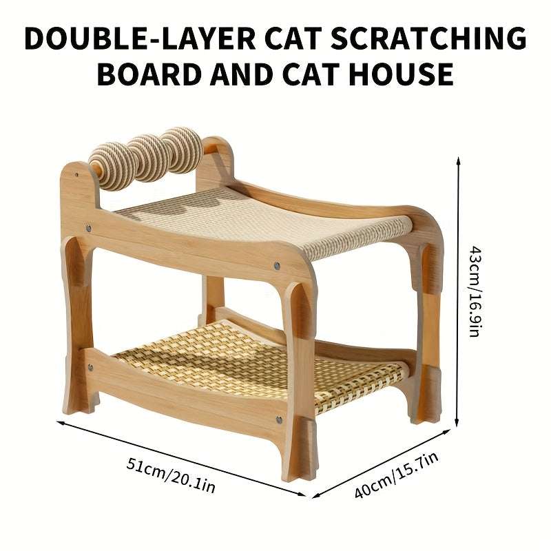 2-in-1 Double Layer Cat Bed & Scratching Post, Stackable Cat Tree Condo with Sisal Scratching Surface, Removable Washable Cushion, Multi-Level Platforms for Large Cats - Space-Saving Furniture, Ideal Gift for Cat Owners