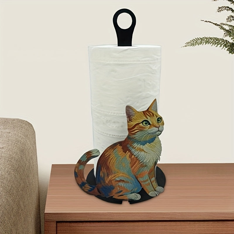 Cat Shaped Iron Paper Towel Holder Cute Desktop Organizer Kitchen