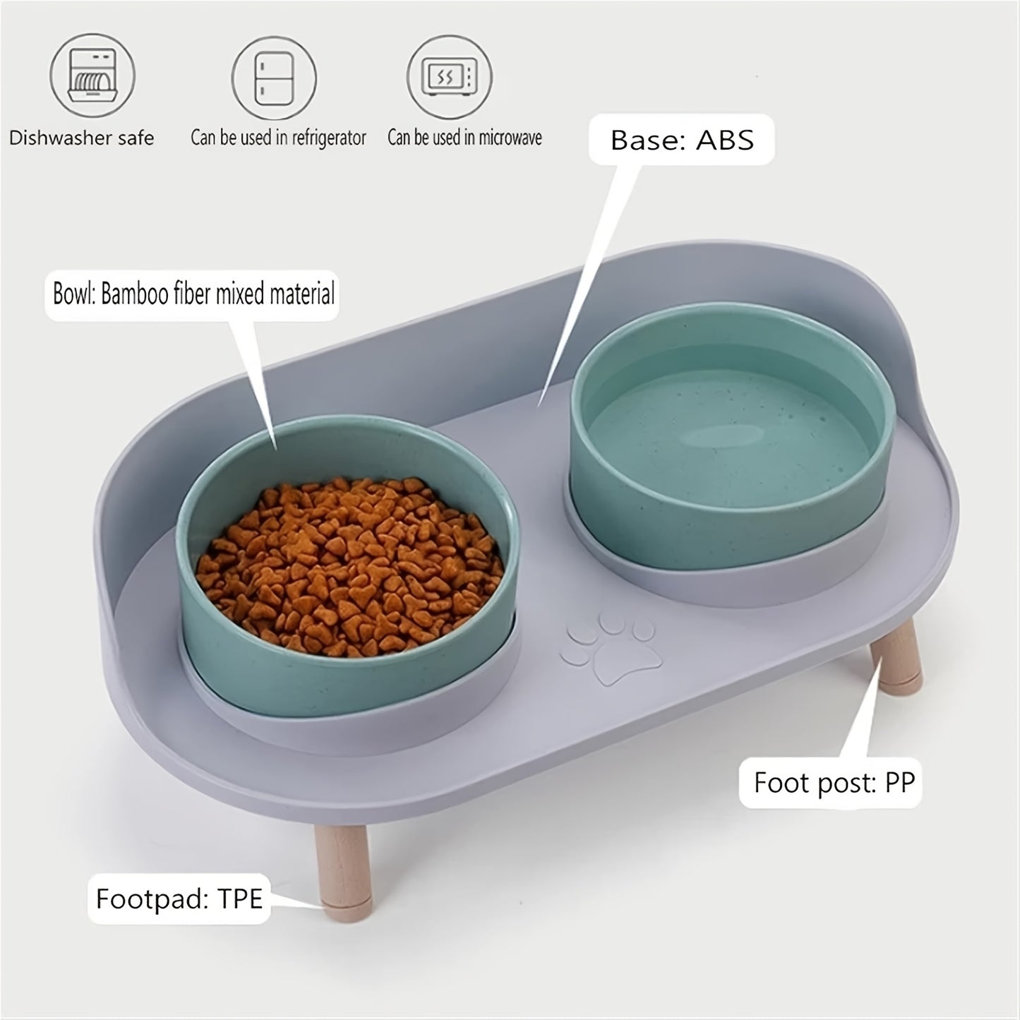 Durable Pet Feeding Station With Double Bowls Non Slip Base