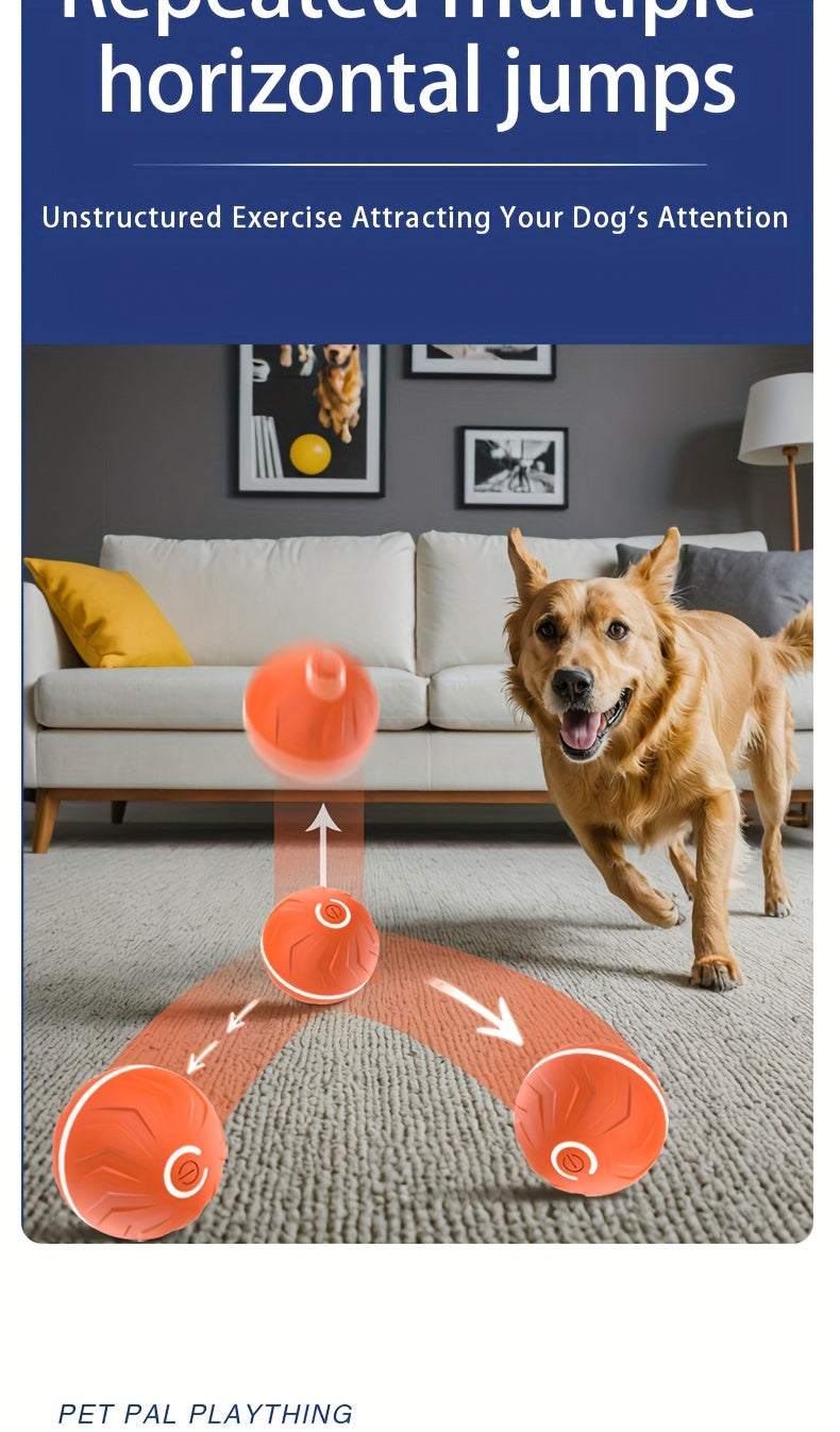 Smart Dog Teasing Ball, Interactive, Random Rolling & Jumping, Colorful Lights, Super Long 4-Hour Life, Includes Charging Cable & Manual, Multi-Surface Rolling & Jumping, Suitable for Tile Floors, Lawns, and Carpets