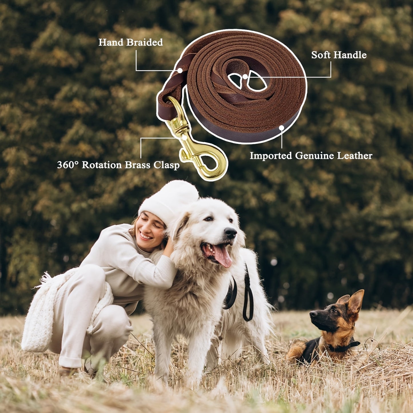 Handcrafted Braided Leather Dog Leash with Comfortable Non-Slip Handle