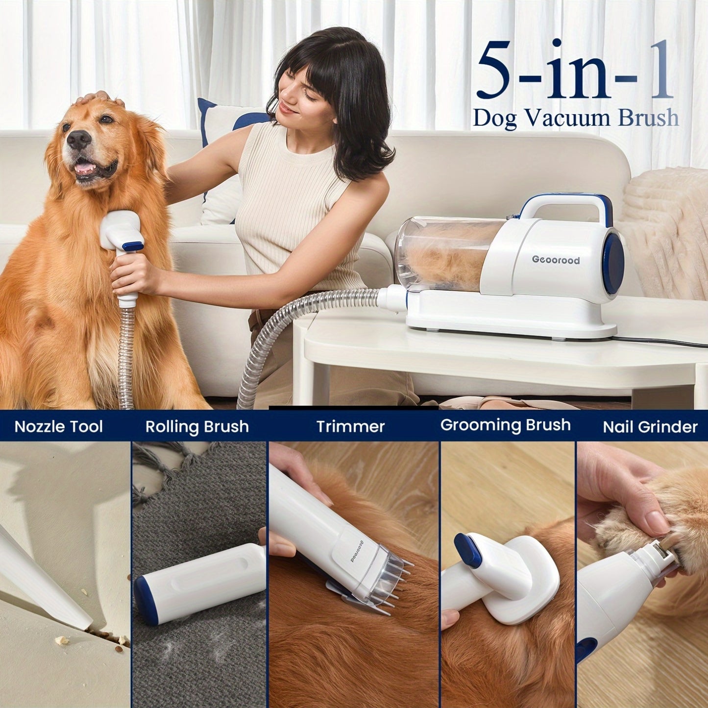 5-in-1 Dog Grooming Vacuum Kit for Easy Pet Care