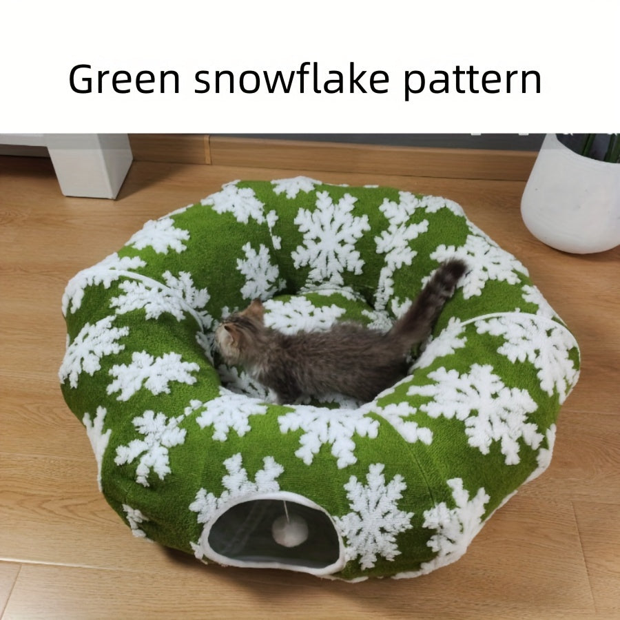 Playfu Christmas Cat Tunnel Bed Plush Donut For Cats