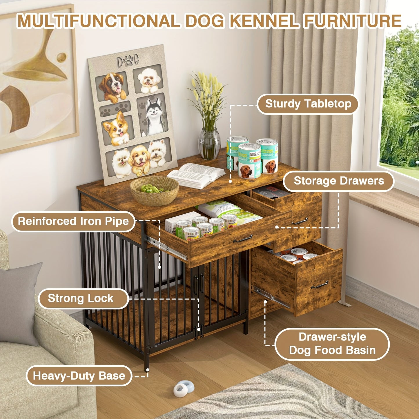 VECELO Dog Crate Furniture Indoor Kennel With Double Doors