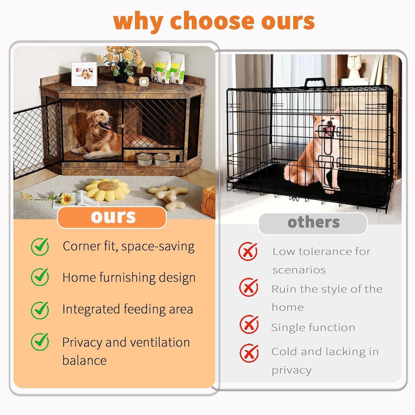 GAOMON Corner Dog Crate End Table With Rotating Feeder
