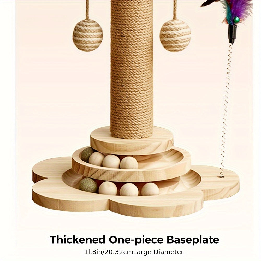 4 In 1 Wooden Cat Scratching Post With Interactive Toys