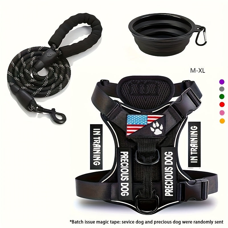 Reflective Service Dog Harness Set With Leash 5 Patches Kit