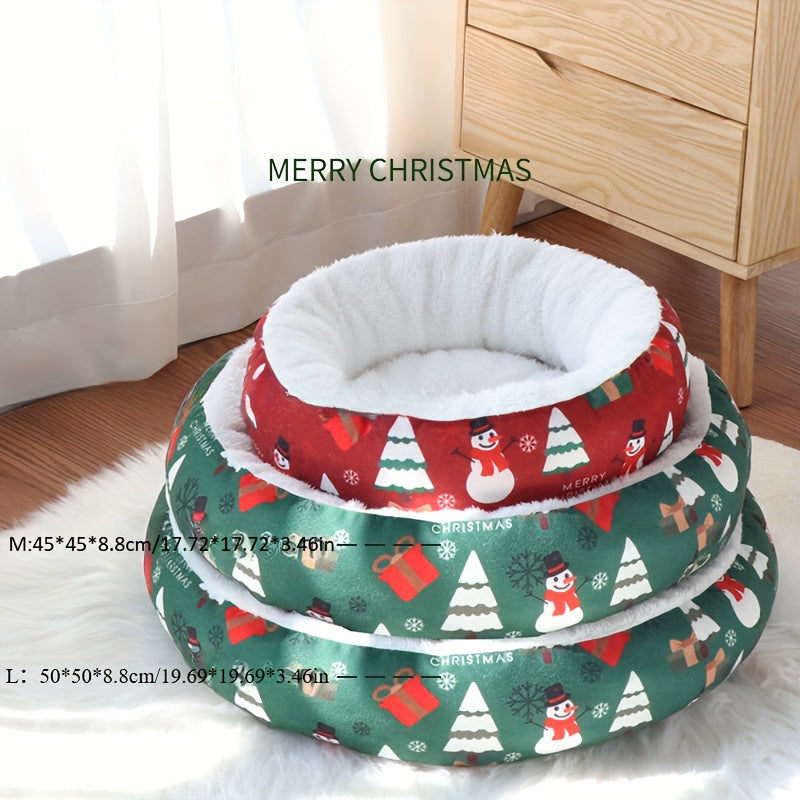 Christmas Round Pet Bed Mat Festive Snowflake Design for Small and Medium Pets
