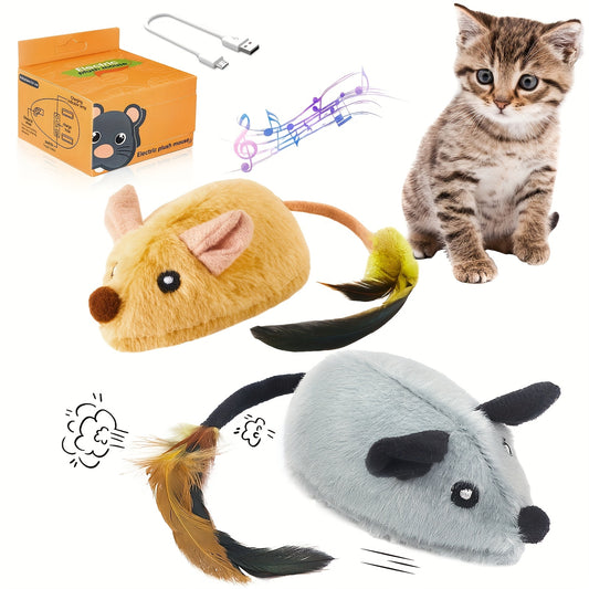 Interactive Rechargeable LED Cat Mouse Toy with Feather Tail
