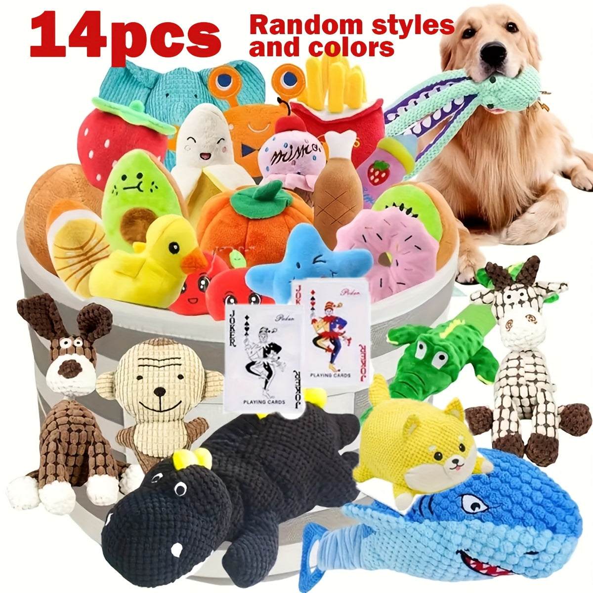 14pcs soft plush dog chew toys for interactive play and mental stimulation