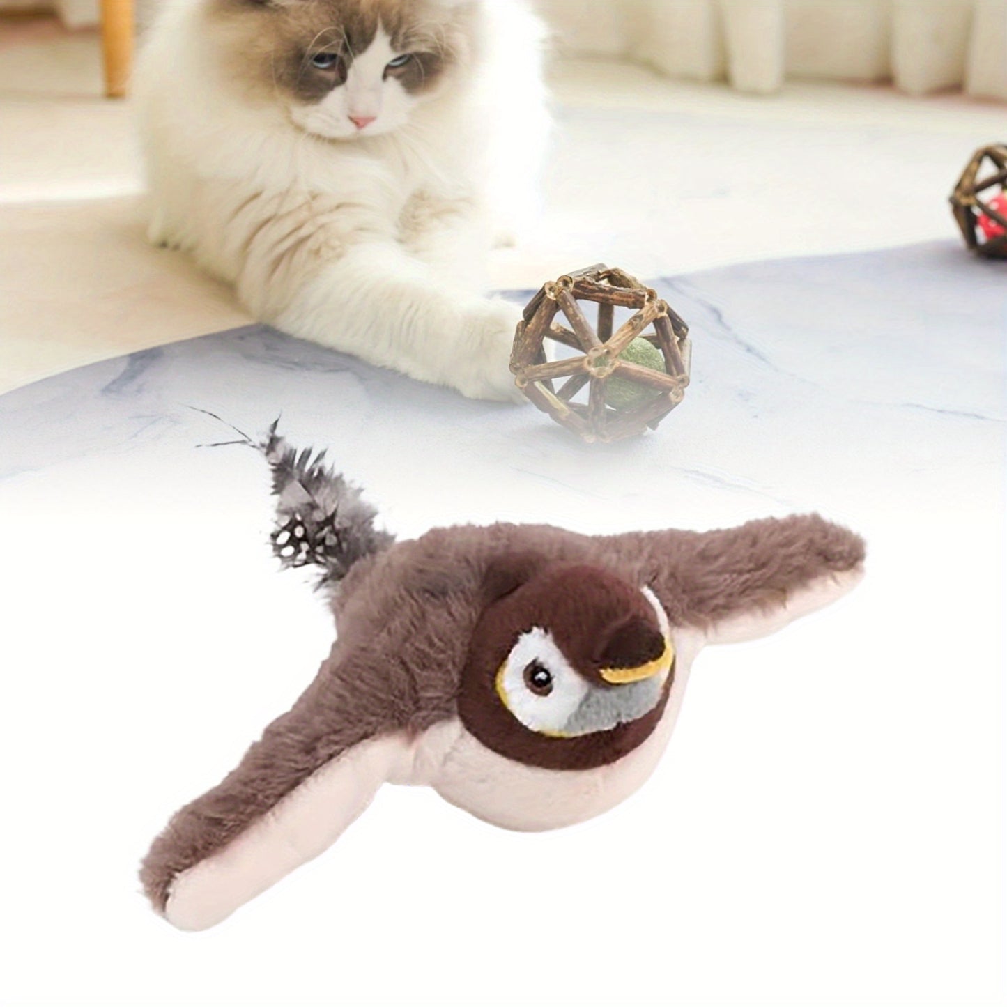 CUBIDUPI Rechargeable Interactive Cat Toy With Motion Chirping Plush Bird