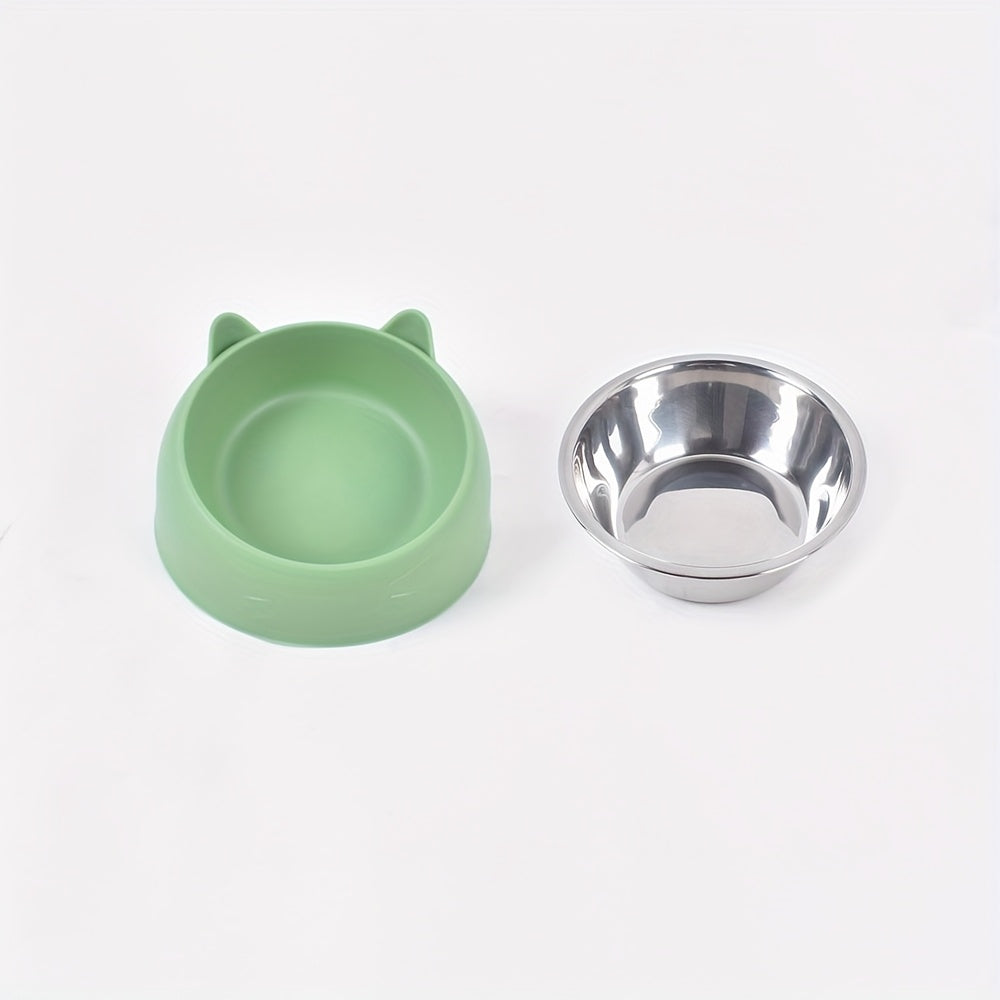 Slanted Anti Spill Cat Bowl Stainless Steel Plastic