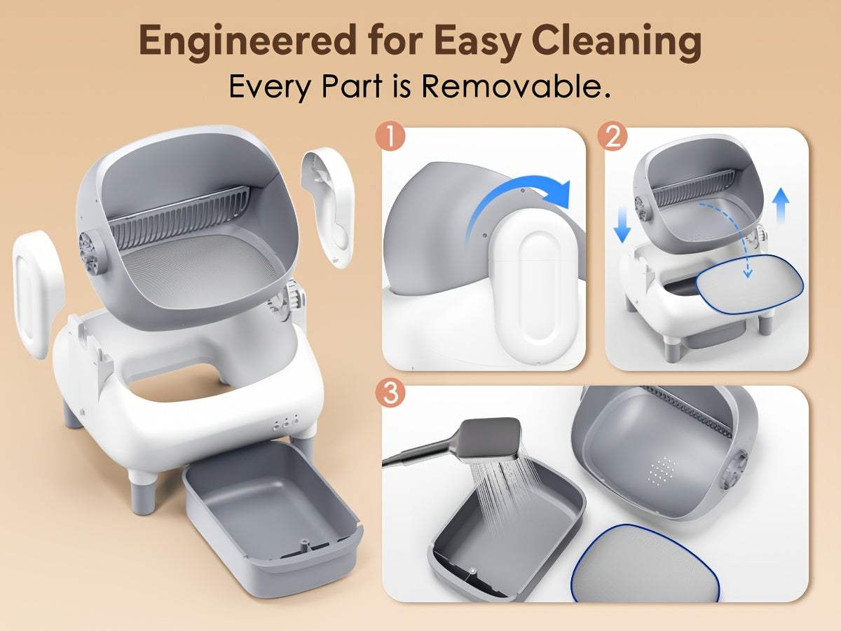 Self-Cleaning Cat Litter Box with App Control & Wi-Fi Connectivity, Large Capacity Open Design, Auto-Cleaning System, Safety Sensors, Plug-in Operation (US Plug 100-240V), Includes Garbage Bags, Modern & for Homes - Compatibl