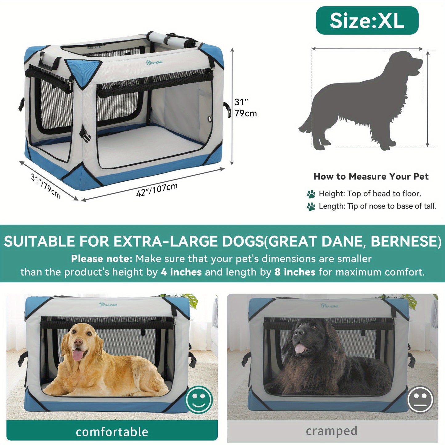 Collapsible 4 Door Portable Dog Crate for Indoor Outdoor Travel